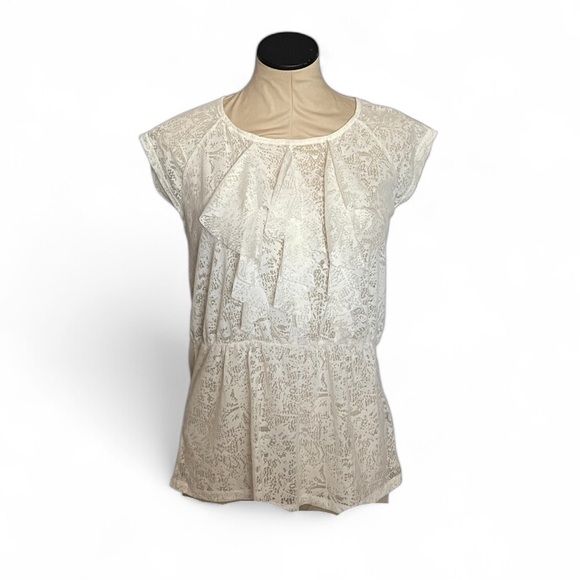 The Limited Tops - The Limited Cream Peplum Lace Women's Top